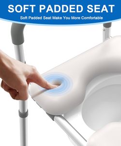 Kursi Commode aluminium dapat diatur tinggi, kursi Toilet kamar mandi portabel untuk orang tua dengan pegangan rolator - Product Image 2