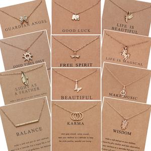 Collier Femme Doré Pendentifs Breloques Créatifs Mode pour Jeunes Filles, Carte Vœux Bonne Chance Karma Équilibre, Bijoux Cadeau - Product Image 1