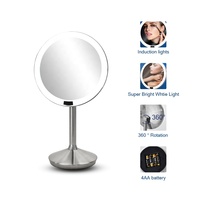 Miroir de maquillage de bureau à une face, pliable, avec éclairage LED, finition chromée personnalisée, grossissement 1X, alimenté par piles