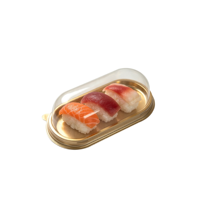 Boîtes à sushi dorées à emporter en gros, plateaux ovales en plastique pour présentation de sushi, boîtes d'emballage jetables pour nigiri assortis avec couvercle