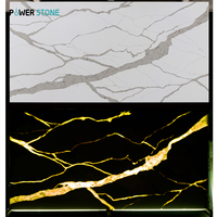 POWERSTONE série Calacatta translucide personnalisée pierre d'onyx artificielle décorée GEMA5026-1 de quartz translucide blanc albâtre