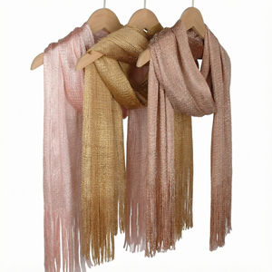 New 2026 Summer Shiny Warp Knit Silk Yarn Scarf Gold Silver Tassels Thin <b>Shawl</b> Fashionable Headscarf Polyester 100g Multiple - Product Image 1