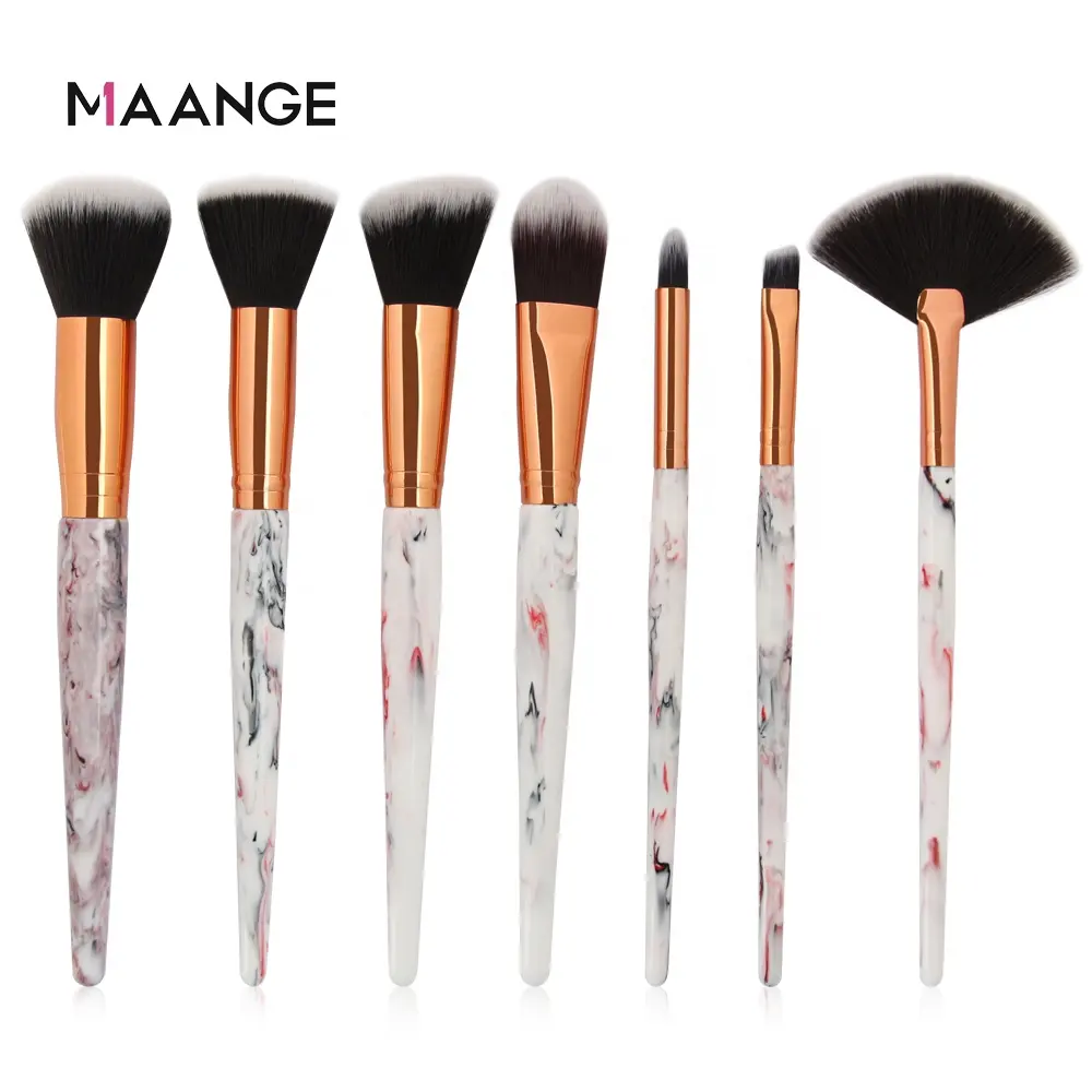 Maange Low Moq custom logo brushes makeup set professional Nylon plastic handle pink blue 7pcs set women fashion makeup brushes