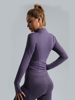 Chaqueta de Yoga a Precio de Fábrica, Elástica en 4 Direcciones, Cuello Alto, Manga Larga, con Orificio para el Pulgar, para Yoga y Running al Aire Libre