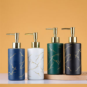 Distributeur de savon liquide pour les mains en verre à motif marbré de 320 ml, type à presser, pour salle de bain, hôtel et usage domestique - Rechargeable - Product Image 4