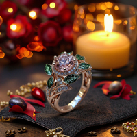 Modieuze Felroze Zirkoon Dames Prachtige Olie-Druipende Bloemblaadjes Ring, Moederdag Kerst Valentijnsdag Verlovingsgeschenk