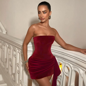 Vestido de Noche Sexy sin Tirantes de <span class=keywords><strong>Terciopelo</strong></span> Antiestático para <span class=keywords><strong>Mujer</strong></span>, Estilo Europeo Americano 2025, Nuevo Estilo Otoñal, Elegante, Ajustado, Corto - Product Image 3