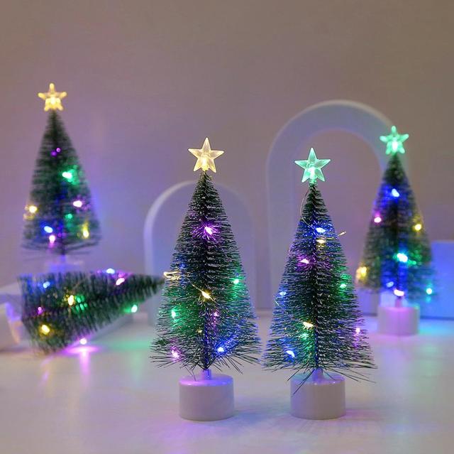 Led Artificial Mini Christmas Tree String Light Pine Tree with Bases Tabletop Decor Xmas Holiday New Year Party Home Decorations