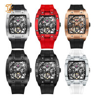 Montre mécanique automatique squelette de type baril en fibre de carbone haut de gamme pour hommes Fournisseur unique de marque de luxe Logo personnalisé vente en gros