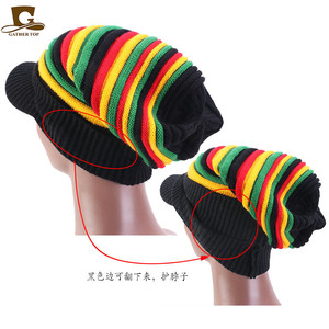 Visor <span class=keywords><strong>Rasta</strong></span> Slouchy Jamaica Marley Reggae Cap Rastafari Dreadlocks Tam Roots African Knit <span class=keywords><strong>Rasta</strong></span> Visor Hat para mujer - Product Image 2