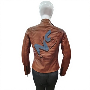 Women's Genuine <b>Leather</b> Bomber Motorcycle <b>Jacket</b> Full Sleeve Stand Collar Zipper Closure Solid Autumn <b>Winter</b> Heavy - Product Image 2