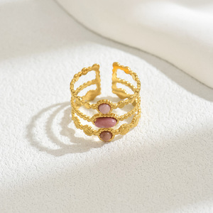 Geometric Women's <b>Ring</b> With Gemstone Setting U Shaped <b>Open</b> Design For Gift - Product Image 3