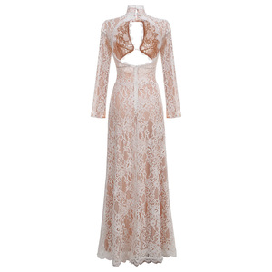 S0885Y 2026 Abito a tubino sexy <span class=keywords><strong>con</strong></span> scollo a V profondo, <span class=keywords><strong>maniche</strong></span> <span class=keywords><strong>lunghe</strong></span> in pizzo e <span class=keywords><strong>spacco</strong></span> alto per serate/feste - Product Image 3