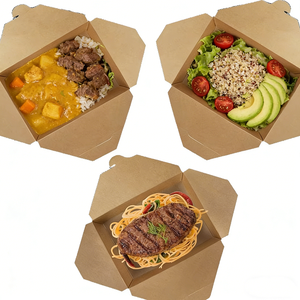 Scatola per Alimenti Pieghevole Biodegradabile in Carta Kraft, Imballaggio Riciclabile per <span class=keywords><strong>Asporto</strong></span>, per Preparazione Pasti Sani e Attività di Ristorazione - Product Image 1