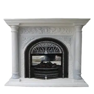 HZX Hand Carved Surround Mantel Limestone Stone Fireplace Fireplace Marble