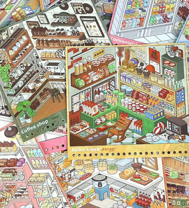 Autocollants 3D miniatures de paysages de cabanes, thème urbain, pour <span class=keywords><strong>livre</strong></span> sensoriel pour enfants avec PET, pour décorations de fêtes - Product Image 4