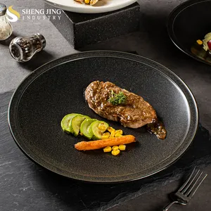 Matte Black Hotel Ceramic Glaze Dishes Plates Catering Restaurant Tableware Set For Home And Kitchen Porcelain Dinnerware