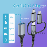 Cable OTG Corto 3 en 1 con Entrada Dual Tipo-C, Trenzado de Nailon Portátil, Carcasa de Aluminio, Adaptador USB 3.0 Hembra