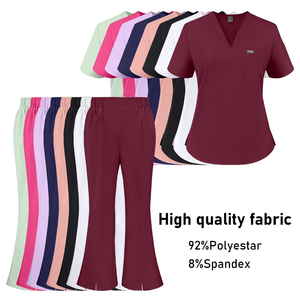 Ensemble de blouses médicales ajustées Niaahinn pour femmes, uniforme médical vétérinaire et d'<span class=keywords><strong>anesthésiste</strong></span>, extensible, à manches courtes et pantalon évasé - Product Image 1