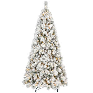 4ft 5ft 6ft 7ft 7.5ft Pre-Lit Luxury <b>Artificial</b> Christmas Tree with Warm White Lights Snowy Xmas Tree for Holiday Decor - Product Image 1