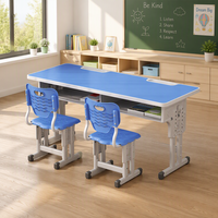 Ensemble de bureau et chaise double pour étudiants, bleu, réglable, en métal, pour écoles primaires, certifié par l'usine, OEM ODM