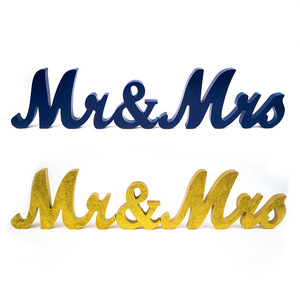 Mr & Mrs Wooden <b>Letter</b> <b>Ornaments</b> 30x15cm Gold Elegant Wedding Decorations for Valentine's Day Engagement Photos - Product Image 1