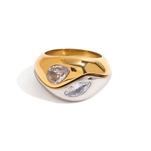 Nuovo zircone gioielli anello minimalista acqua goccia anello all'ingrosso due toni 316L acciaio inox Cz anello di pietra per le donne - Product Image 4