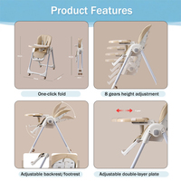 Chaise haute bébé haut de gamme Clafbebe OEM, pliable, rangement en un clic, avec ceinture 5 points, double plateau et roues, pour bébés de 6 à 36 mois