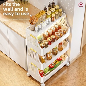<span class=keywords><strong>Chariot</strong></span> à roulettes moderne à deux niveaux Support de cuisine domestique multicouche Panier de rangement en plastique mobile pour légumes et fruits - Product Image 5