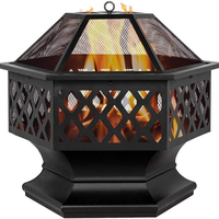 Brasero de jardin extérieur en acier au carbone hexagonal avec couvercle en maille, pour terrasse, camping, mobilier extérieur moderne, foyer BBQ