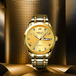 Reloj Mecánico Automático para Hombre MICE, 38 mm, Esfera Redonda en Tono Dorado, Cristal de Zafiro, Visualización de Fecha Analógica, Correa de Lujo - Product Image 3