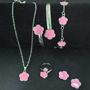 New Trendy Engagement Party Wedding 5 Piece Women's <strong>Gold</strong> Plated Necklace Bracelet Earrings Acrylic Enamel Flower Charm <strong>Jewelry</strong> - Product Image 1
