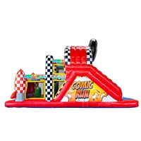 Parcours d'obstacles aquatiques gonflable sur le thème des bandes dessinées, 30 pieds, château gonflable en PVC durable avec toboggan pour les fêtes aquatiques et les jeux d'eau pour enfants