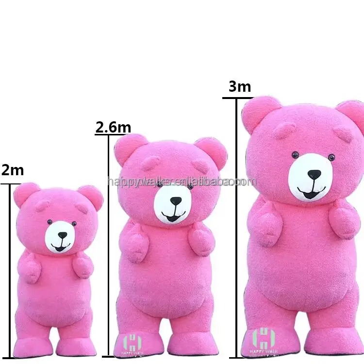 Caminhada feliz 2m 2.6m 3m Carnaval Gigante Engraçado Teddy Ternos Mascote Inflável Traje Rosa Pelúcia Teddy Bear Mascote Traje para Adultos