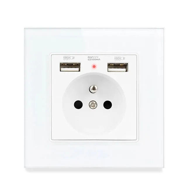 Wand USB-Steckdose Schlafzimmer buchse AC 110V-250V 16A Wand Embedded Double USB French Standard Outlet