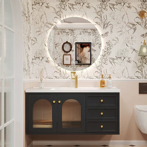 Bathroom cabinet French retro <b>oak</b> smart bathroom washbasin combination slate hot-bent integrated basin - Product Image 1
