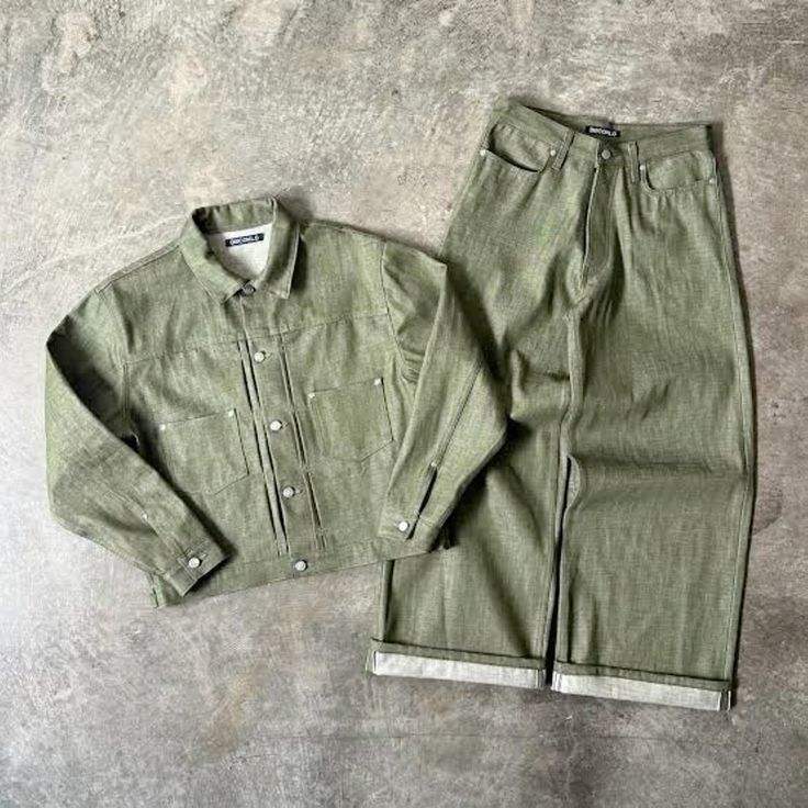 Shop Our Custom Style Retro Green Raw Denim Jean Man Sets