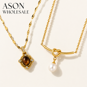 ASON WHOLESALE Collar con Colgante de Acero Inoxidable Chapado en Oro de 18K con Ojo de Tigre y Perla de Imitación para Mujer - Product Image 1