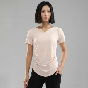 เสื้อยืดโยคะคอวีแบบมินิสำหรับผู้หญิง แขนสั้น ทรงหลวม น้ำหนักเบา แห้งเร็ว เหมาะสำหรับออกกำลังกาย วิ่ง และเล่นกีฬา - Product Image 2