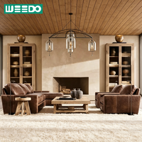 Ensemble de canapés en cuir véritable de luxe, meubles de salon, canapé modulaire avec structure en bois massif pour hôtel, villa, hall d'entrée