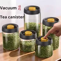 Pot de stockage en verre pour thé et grains de café, scellé sous vide, qualité alimentaire, grande capacité