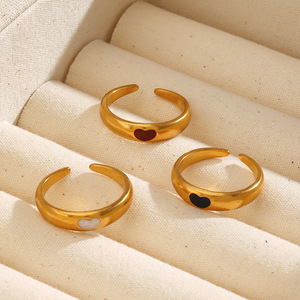 Women's Stainless Steel <b>Open</b> Adjustable <b>Ring</b>, Fashionable Gold Oil-drop love <b>Ring</b>, Unique Hip-hop Trend, Versatile Heart <b>Ring</b> - Product Image 1