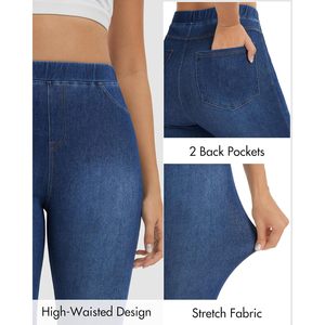 FOXA Leggings skinny extensibles taille haute pour femme avec poches, effet ventre plat, épaisseur standard - Product Image 5