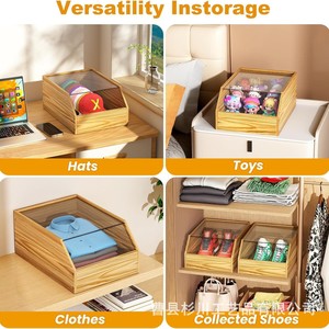 Wooden Transparent Lid Baseball Cap Storage <b>Box</b> Rectangle Dustproof Desktop <b>Hat</b> Organizer for Collection and Miscellaneous Items - Product Image 5