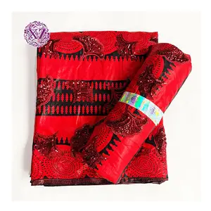 スパンコール刺繍レースコットンアフリカンワックスプリント生地美しいドレス用中国卸売価格