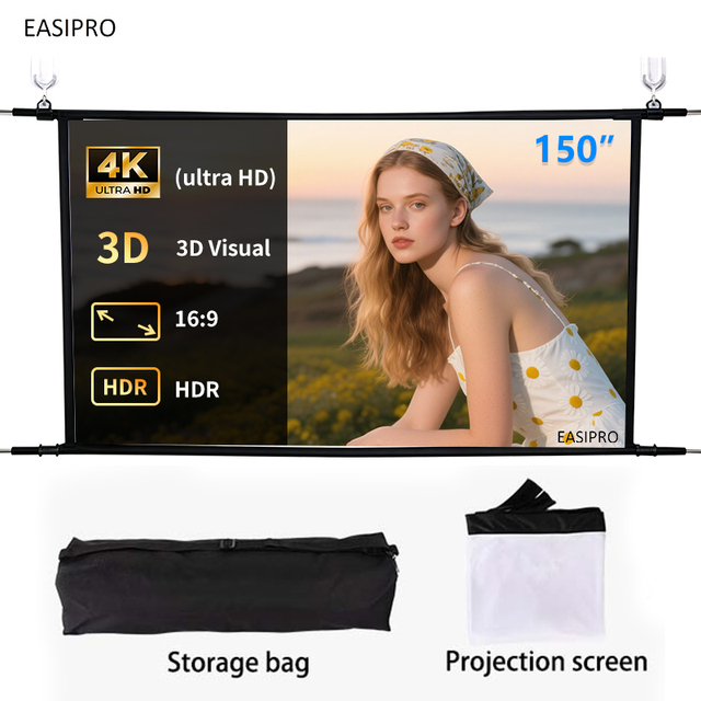 Foldable Projector Fast Frame 150 120 100 Inch 16:9 Movie Fabric Cloth Screen Home Theater Foldable Portable Projector Screen