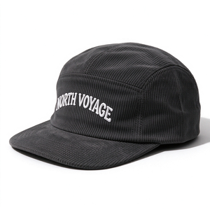 Casquette de camping unisexe en velours côtelé à 5 panneaux, style vintage, visière plate, broderie 3D en relief, gris uni, sangle réglable, style décontracté urbain - Product Image 2
