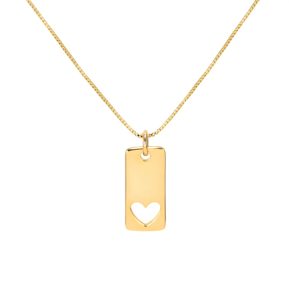 minimalist smooth 18k gold plated rectangle shaped hollow heart pendant necklace