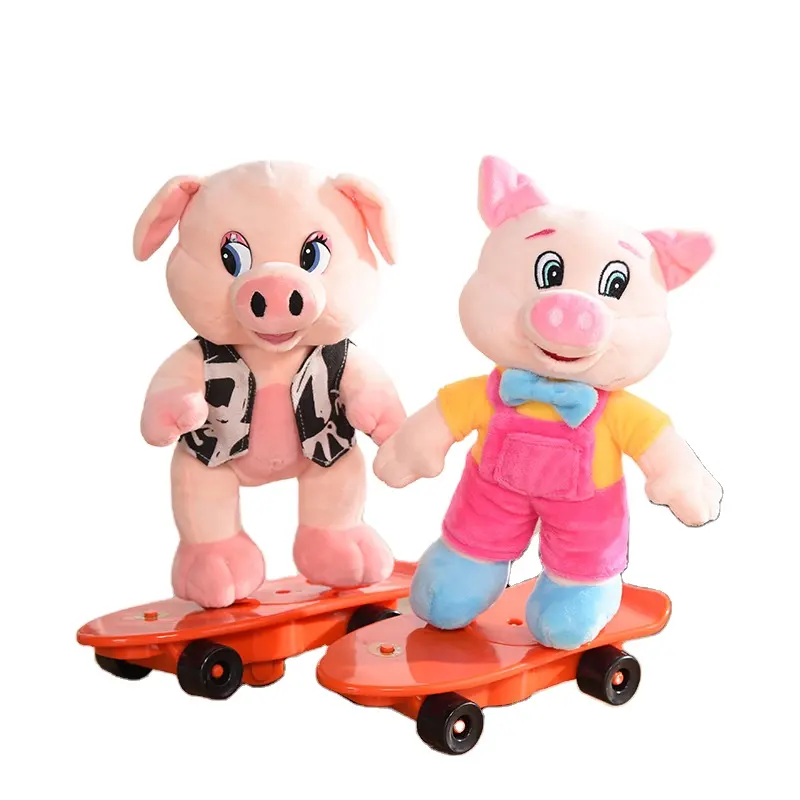 Newly Listed Plush Toys Electric Skateboard Pig Singing And Dancing Music Sliding Pig Stuffed Doll Children's Gift