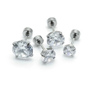 Titanium Steel <b>Round</b> Zircon Stud Earrings Prong Setting Stainless Steel Ear <b>Posts</b> Gift Jewelry Set - Product Image 3